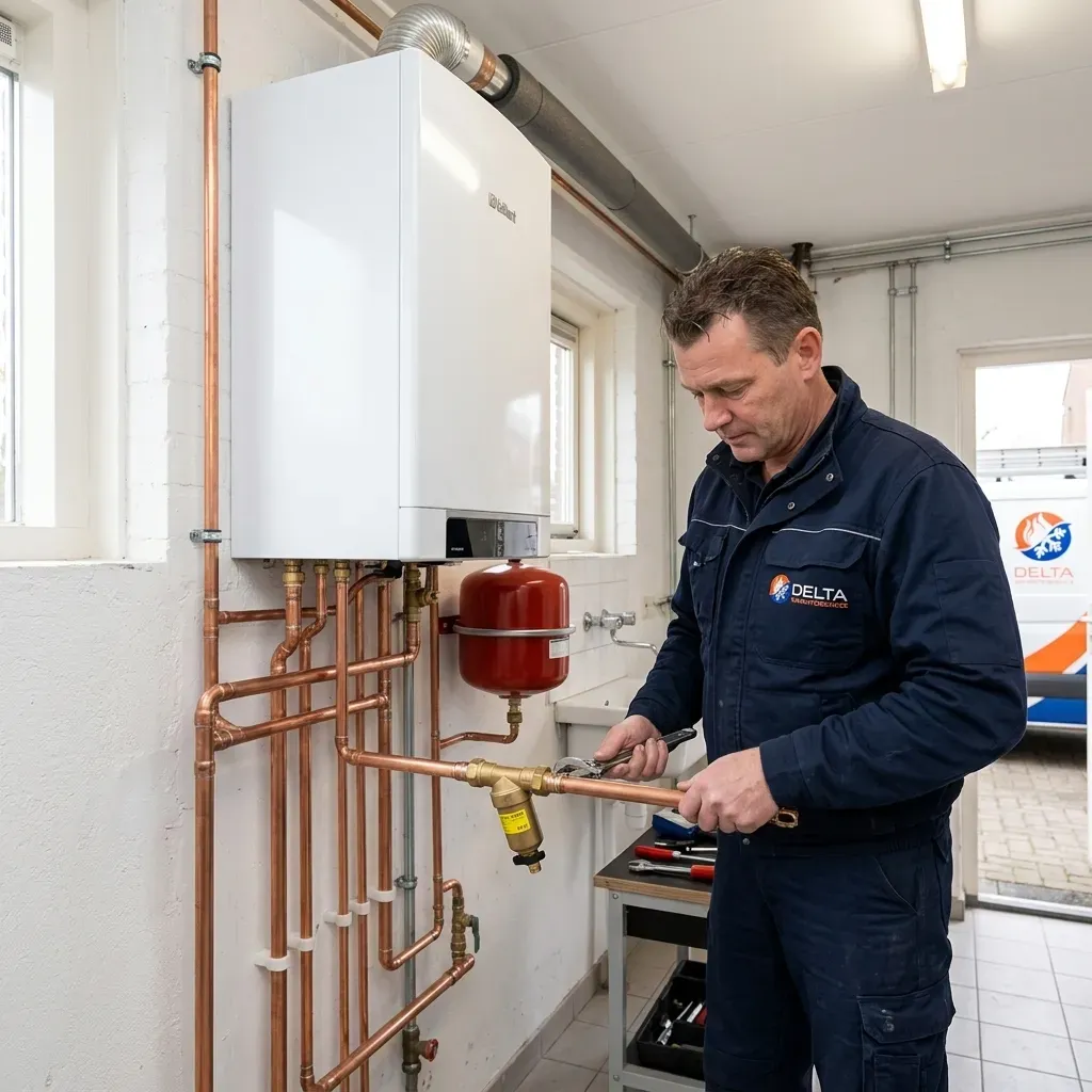 Vakkundig gemonteerde cv-ketel installatie met leidingwerk en installatiegarantie