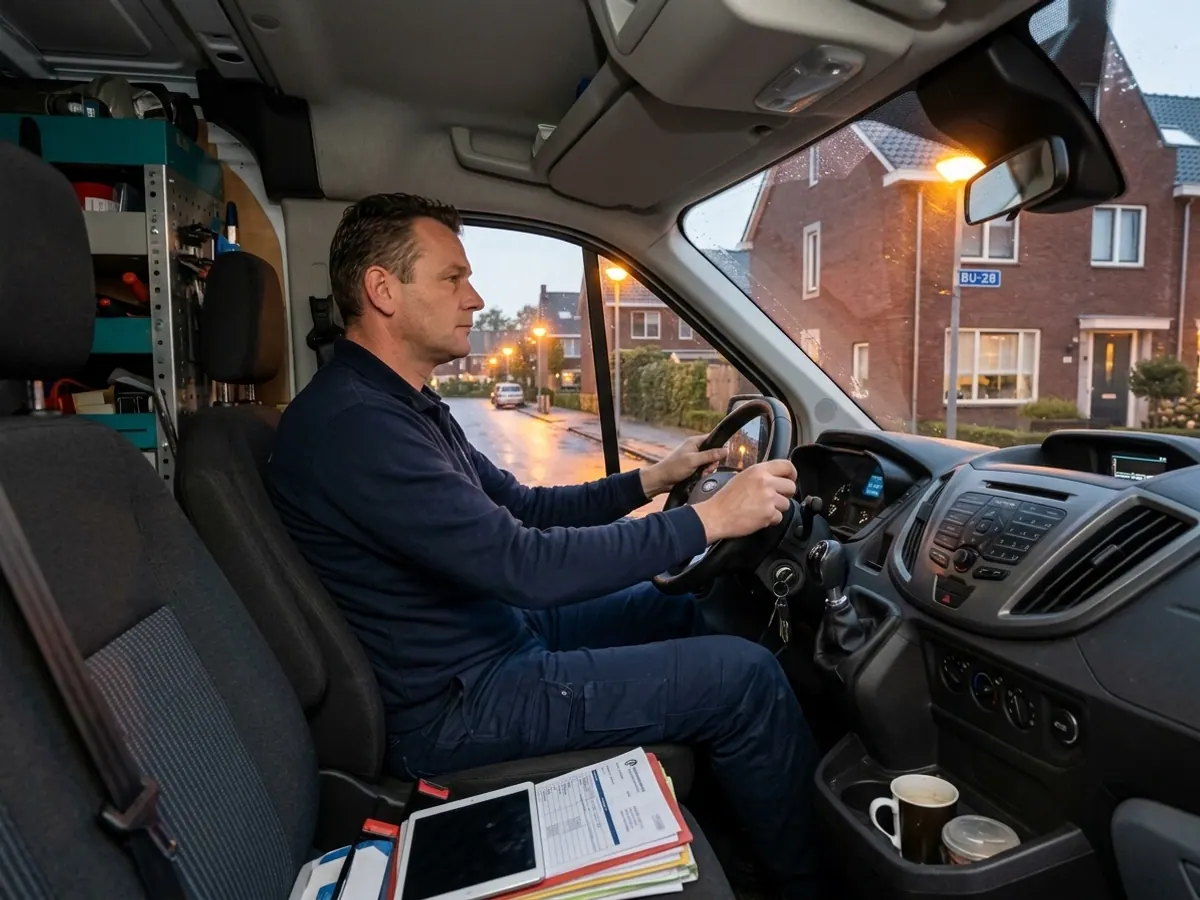 Deltawarmteservice monteursbus onderweg voor storingshulp en onderhoud