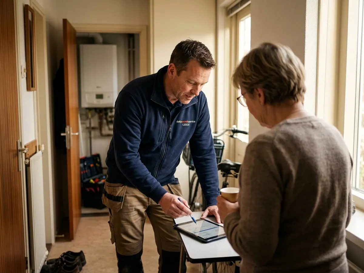 Monteur overlegt transparant met de klant over de uitgevoerde reparatie en tarieven