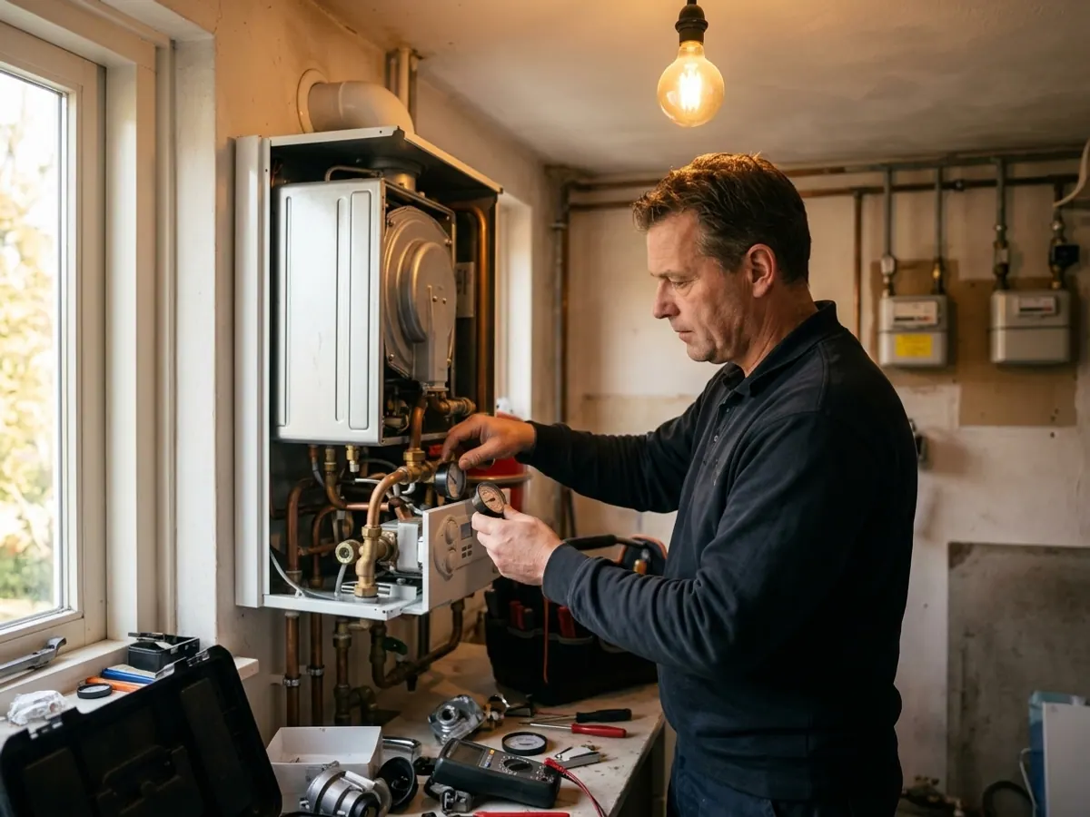 Onderhoudswerkzaamheden en veiligheidscontrole aan het binnenwerk van een cv-installatie