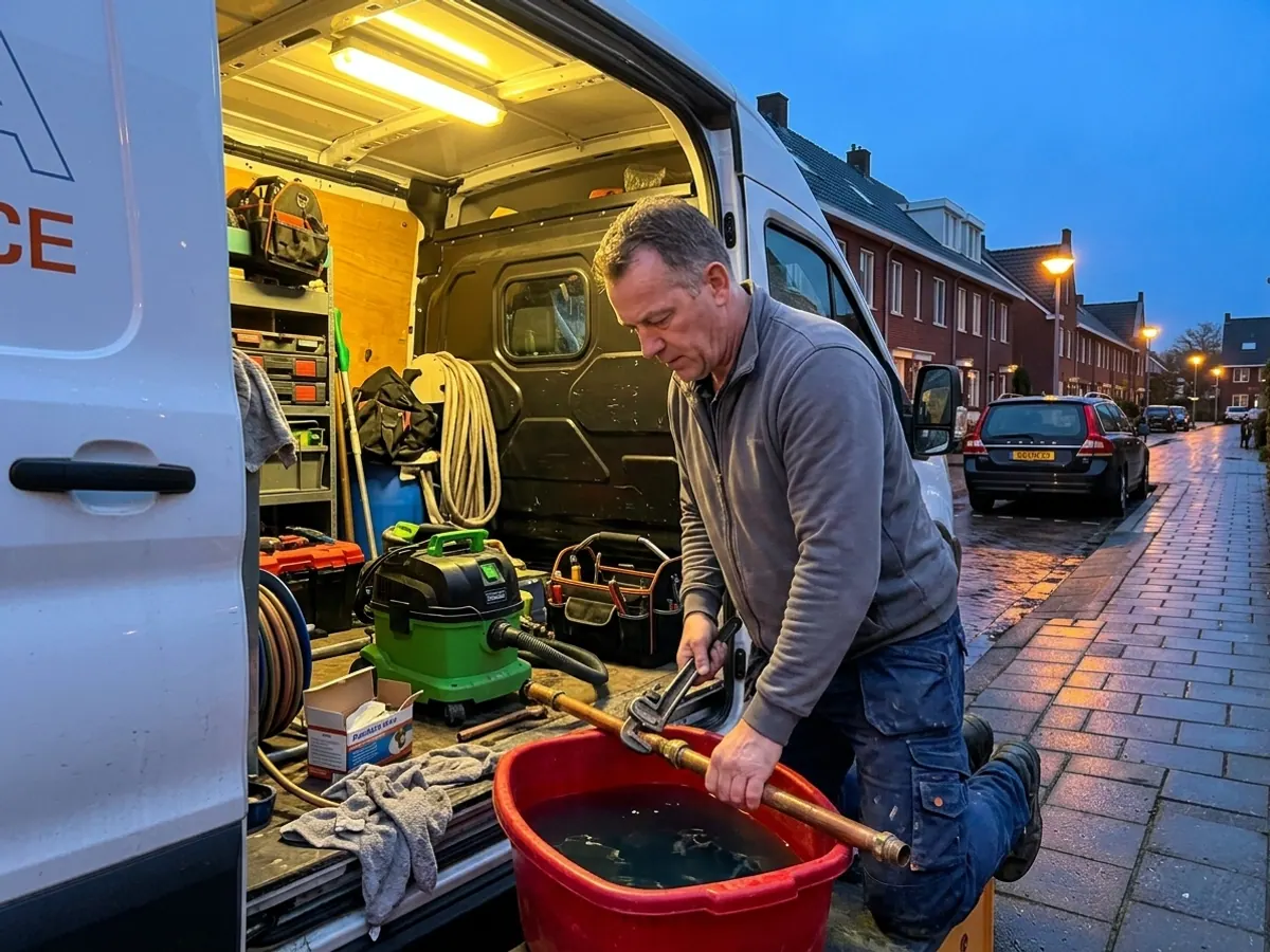 Servicebus van storingsdienst paraat voor acute badkamerlekkage