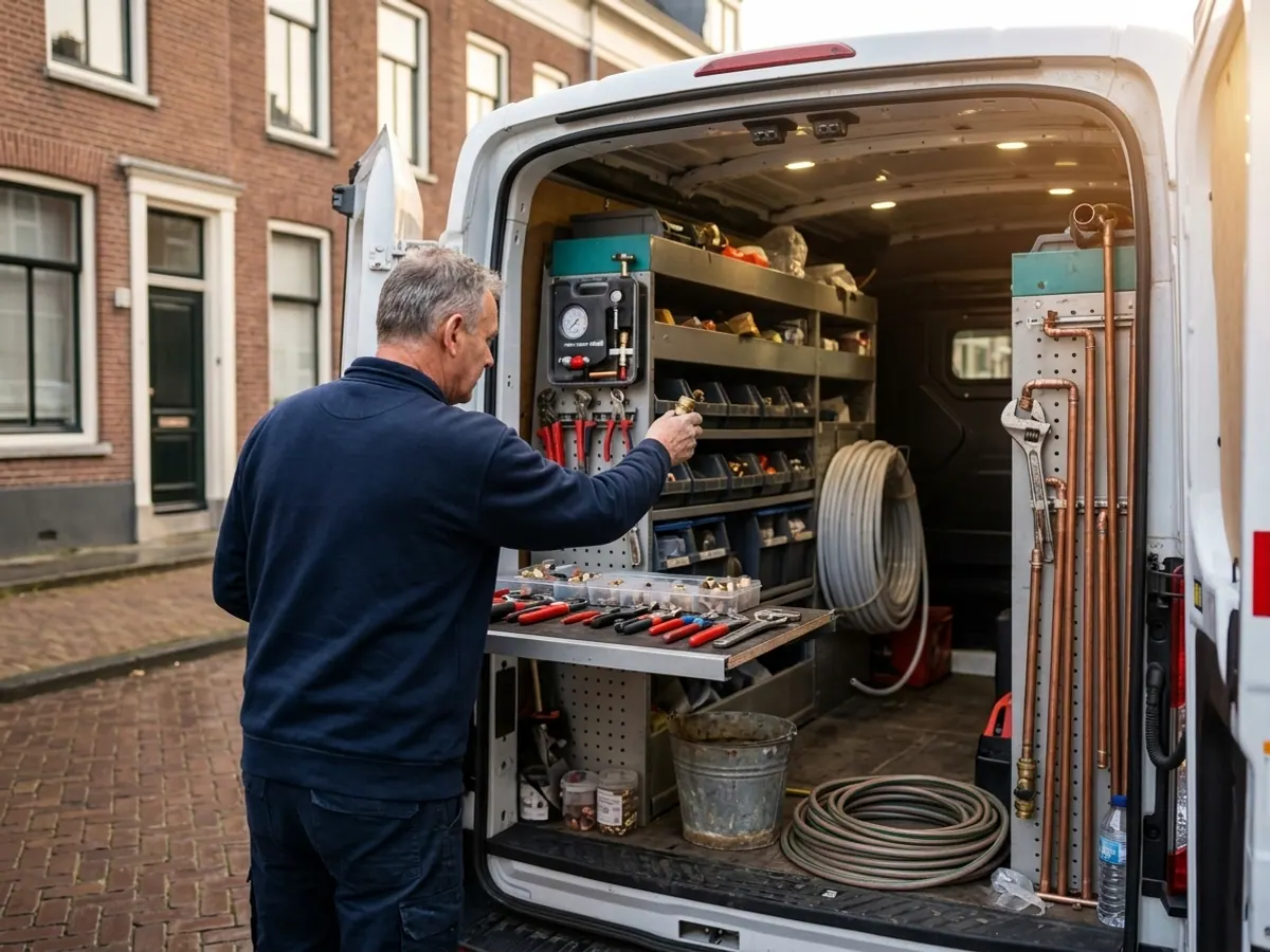 Uitgeruste servicebus voor snelle loodgietershulp en reparaties